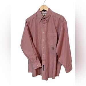 Vintage 1990s Tommy Hilfiger (16.5 x 33) Red Striped Men's Button Down Shirt